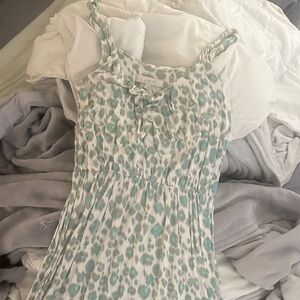 LOFT Teal and White Patterned Dress